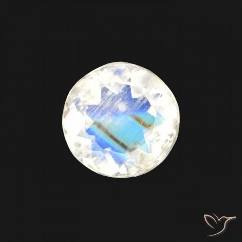 0.46ct 자연스러운 푸르스름한 흰색 레인보우 문스톤, 둥근, 투명한