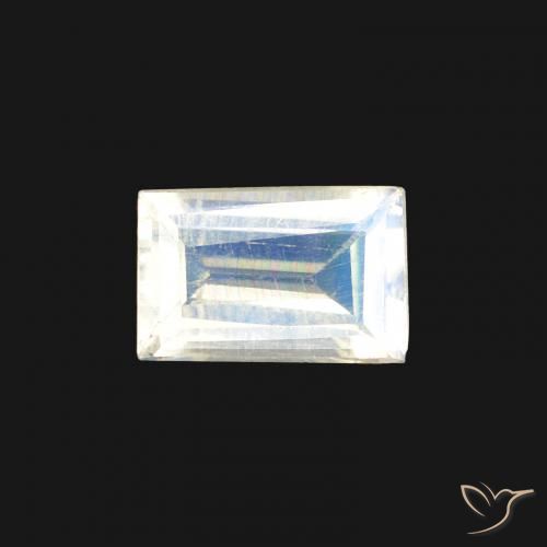 0.41ct 자연스러운 푸르스름한 흰색 레인보우 문스톤, 바게트, 투명한