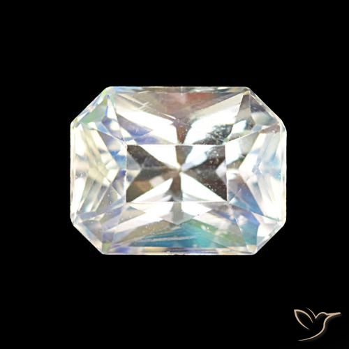 1.91ct 여러 가지 빛깔의 흰색 레인보우 문스톤, 에메랄드 컷, VS