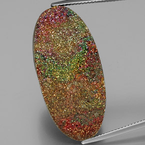 35.58캐럿 천연 멀티컬러 레인보우 파이라이트, 타원형 컷, 34.8×16.5 mm, 불투명체