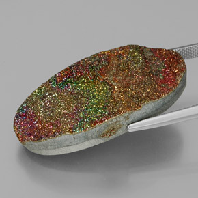 35.58캐럿 천연 멀티컬러 레인보우 파이라이트, 타원형 컷, 34.8×16.5 mm, 불투명체