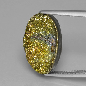 12.80캐럿 천연 멀티컬러 레인보우 파이라이트, 타원형 컷, 19.6×12.2 mm, 불투명체