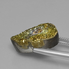 12.80캐럿 천연 멀티컬러 레인보우 파이라이트, 타원형 컷, 19.6×12.2 mm, 불투명체