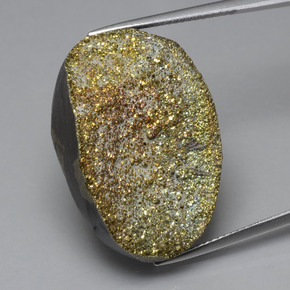 30.22캐럿 천연 멀티컬러 레인보우 파이라이트, 타원형 컷, 28.3×19.1 mm, 불투명체