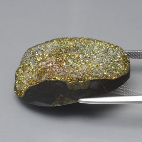 30.22캐럿 천연 멀티컬러 레인보우 파이라이트, 타원형 컷, 28.3×19.1 mm, 불투명체