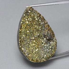 36.37캐럿 천연 미디엄 옐로우 레인보우 파이라이트, 배 모양, 30.5×21.3 mm, 불투명체