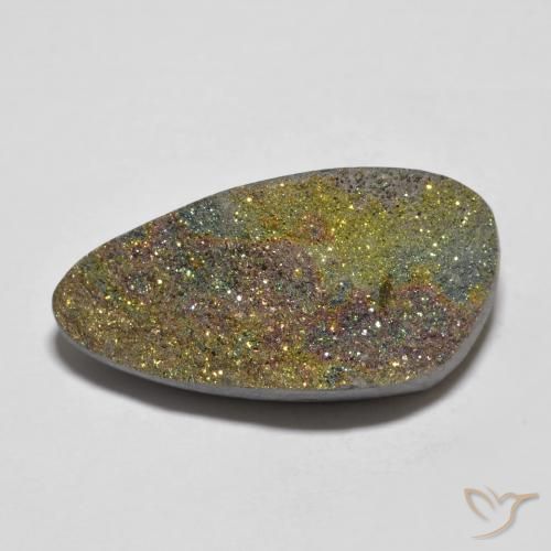 15.17캐럿 천연 멀티컬러 레인보우 파이라이트, 멋진 모양, 15.6×12.9 mm, 불투명체