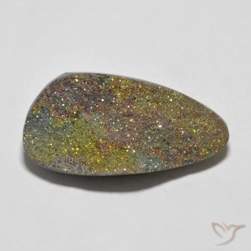15.17캐럿 천연 멀티컬러 레인보우 파이라이트, 멋진 모양, 15.6×12.9 mm, 불투명체