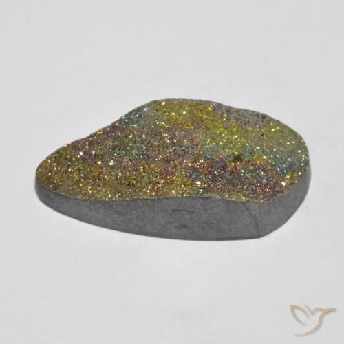 15.17캐럿 천연 멀티컬러 레인보우 파이라이트, 멋진 모양, 15.6×12.9 mm, 불투명체