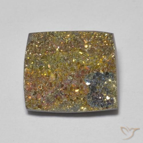 5.14ct 자연스러운 다색 레인보우 파이라이트, 정사각형, 불투명체