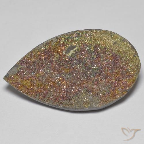 24.25ct 자연스러운 다색 레인보우 파이라이트, 배 모양, 불투명체