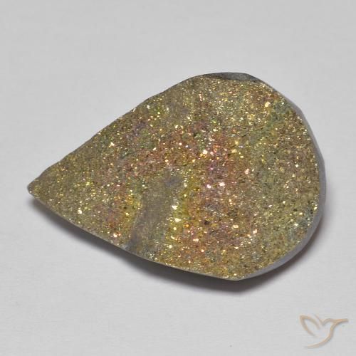 14.54ct 자연스러운 다색 레인보우 파이라이트, 배 모양, 불투명체