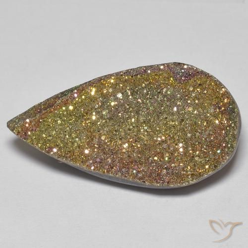 12.27ct 자연스러운 다색 레인보우 파이라이트, 배 모양, 불투명체