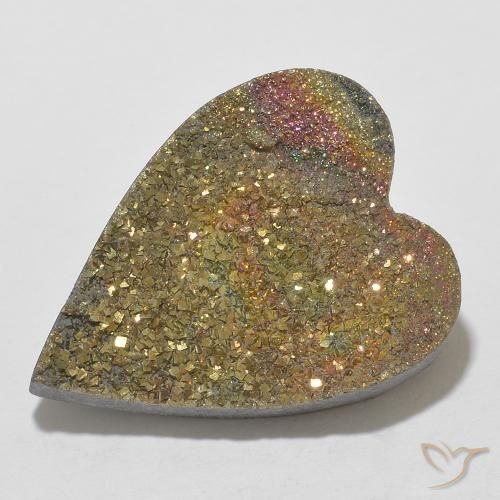 13.78캐럿 천연 멀티컬러 레인보우 파이라이트, 하트 모양, 21.6×16.7 mm, 불투명체