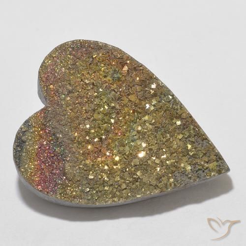 13.78캐럿 천연 멀티컬러 레인보우 파이라이트, 하트 모양, 21.6×16.7 mm, 불투명체