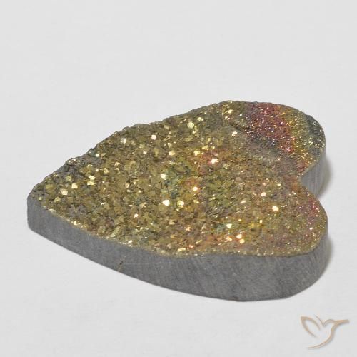13.78캐럿 천연 멀티컬러 레인보우 파이라이트, 하트 모양, 21.6×16.7 mm, 불투명체
