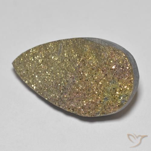 12.75ct 자연스러운 다색 레인보우 파이라이트, 배 모양, 불투명체