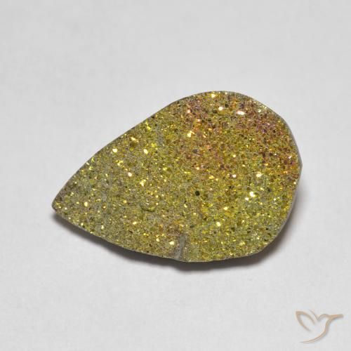 3.79캐럿 천연 멀티컬러 레인보우 파이라이트, 배 모양, 15.6×10.2 mm, 불투명체
