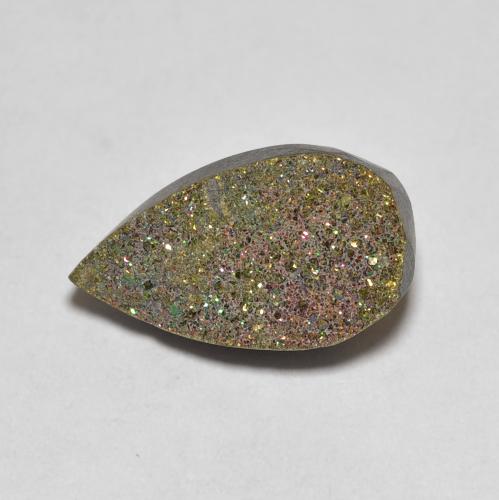 3.64캐럿 천연 멀티컬러 레인보우 파이라이트, 배 모양, 13.9×8.1 mm, 불투명체