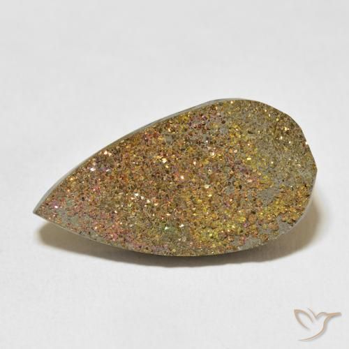 14.35ct 자연스러운 다색 레인보우 파이라이트, 배 모양, 불투명체