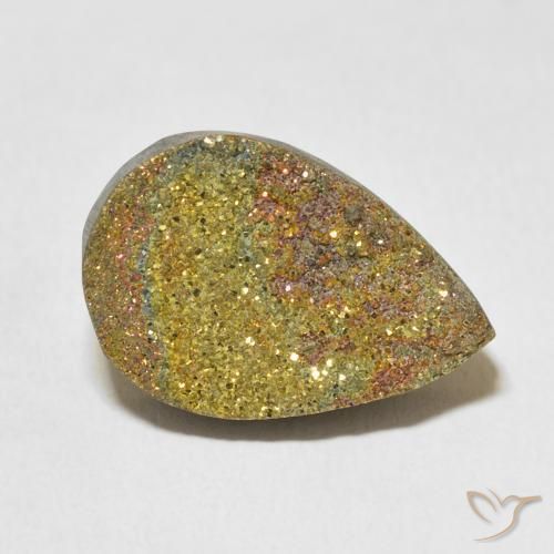 12.94ct 자연스러운 다색 레인보우 파이라이트, 배 모양, 불투명체