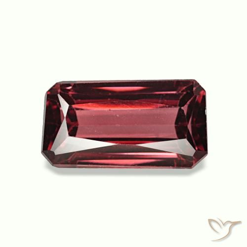 1.23캐럿 천연 딥 레드 로돌라이트 가넷, 에메랄드 컷, 7.8×4.2 mm, VS