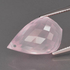 16.94캐럿 천연 코랄 핑크 로즈 쿼츠, 브리올레트, 19.7×12.5 mm, 투명한