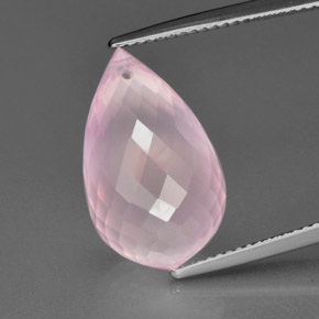 13.04캐럿 천연 풍선껌 핑크 로즈 쿼츠, 브리올레트, 18.3×10.9 mm, 투명한