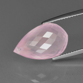 13.04캐럿 천연 풍선껌 핑크 로즈 쿼츠, 브리올레트, 18.3×10.9 mm, 투명한