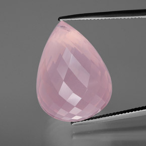 49.05캐럿 천연 핑크 로즈 쿼츠, 브리올레트, 25.2×18.2 mm, 투명한