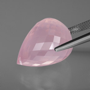 49.05캐럿 천연 핑크 로즈 쿼츠, 브리올레트, 25.2×18.2 mm, 투명한