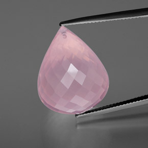 37.97캐럿 천연 미디엄 핑크 로즈 쿼츠, 브리올레트, 22.6×17.5 mm, 투명한