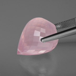 37.97캐럿 천연 미디엄 핑크 로즈 쿼츠, 브리올레트, 22.6×17.5 mm, 투명한