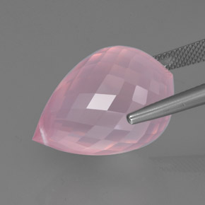 33.95캐럿 천연 로즈 핑크 로즈 쿼츠, 브리올레트, 23.2×15.8 mm, 투명한