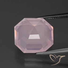 12.46캐럿 천연 미디엄 로즈 핑크 로즈 쿼츠, 에메랄드 컷, 투명한