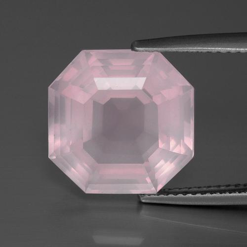 9.12캐럿 천연 풍선껌 핑크 로즈 쿼츠, 에메랄드 컷, 13.1×13.1 mm, 투명한