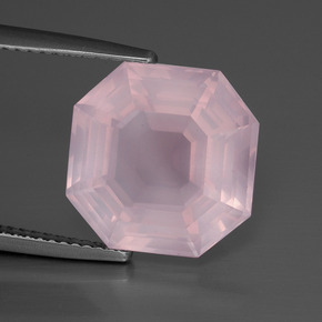 9.12캐럿 천연 풍선껌 핑크 로즈 쿼츠, 에메랄드 컷, 13.1×13.1 mm, 투명한