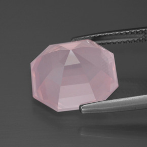 9.12캐럿 천연 풍선껌 핑크 로즈 쿼츠, 에메랄드 컷, 13.1×13.1 mm, 투명한