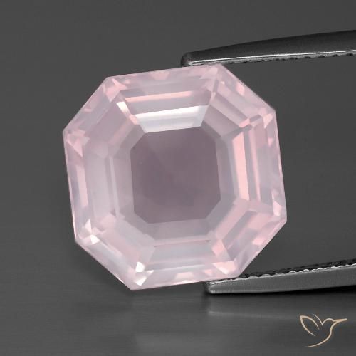 10.23ct 자연스러운 라이트 핑크 로즈 쿼츠, 에메랄드 컷, 투명한