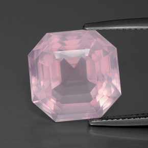 10.62캐럿 천연 로즈 핑크 로즈 쿼츠, 에메랄드 컷, 13.5×13.3 mm, 투명한