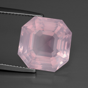 10.62캐럿 천연 로즈 핑크 로즈 쿼츠, 에메랄드 컷, 13.5×13.3 mm, 투명한