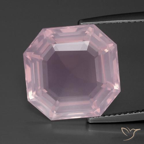 11.52ct 자연스러운 풍선껌 핑크 로즈 쿼츠, 에메랄드 컷, 투명한