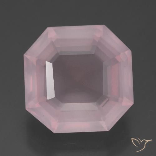 7.43ct 자연스러운 미디엄 로즈 핑크 로즈 쿼츠, 에메랄드 컷, 투명한