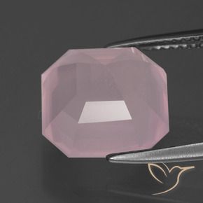 7.24캐럿 천연 미디엄 로즈 핑크 로즈 쿼츠, 에메랄드 컷, 투명한