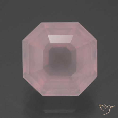 6.76ct 자연스러운 미디엄 로즈 핑크 로즈 쿼츠, 에메랄드 컷, 투명한