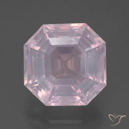 6.74ct 자연스러운 라이트 핑크 로즈 쿼츠, 에메랄드 컷, 투명한