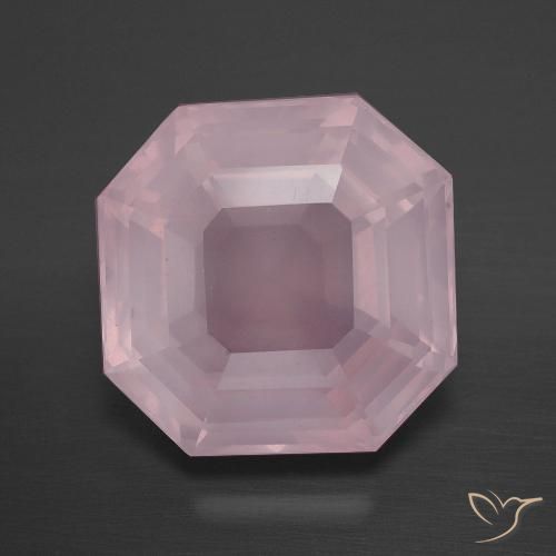8.97ct 자연스러운 미디엄 로즈 핑크 로즈 쿼츠, 에메랄드 컷, 투명한