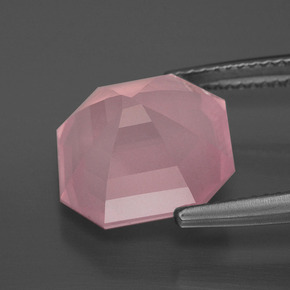 8.04캐럿 천연 미디엄 로즈 핑크 로즈 쿼츠, 에메랄드 컷, 12.5×12.4 mm, 투명한