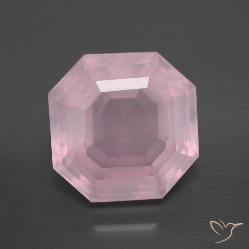 8.87ct 자연스러운 미디엄 로즈 핑크 로즈 쿼츠, 에메랄드 컷, 투명한