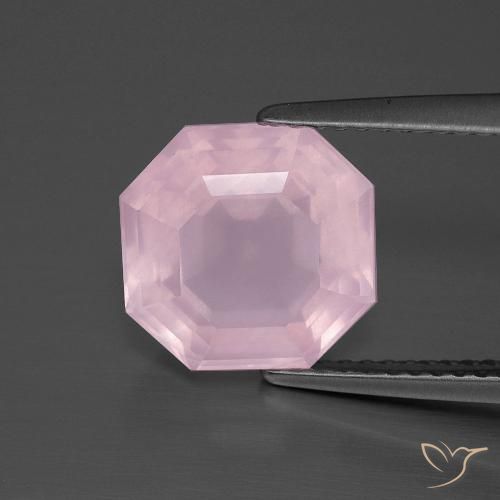 3.89ct 자연스러운 라이트 핑크 로즈 쿼츠, 에메랄드 컷, 투명한